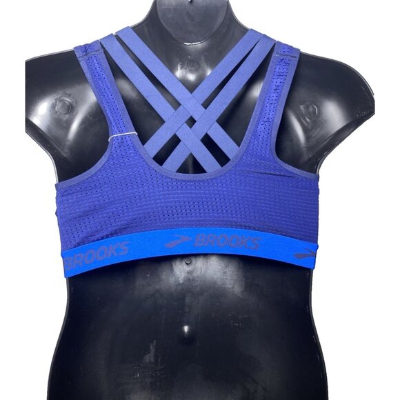 Brooks XXL Drive Mesh Run Navy Blue Bolt Sports Bra Layered Compression Wicking - Picture 2 of 11